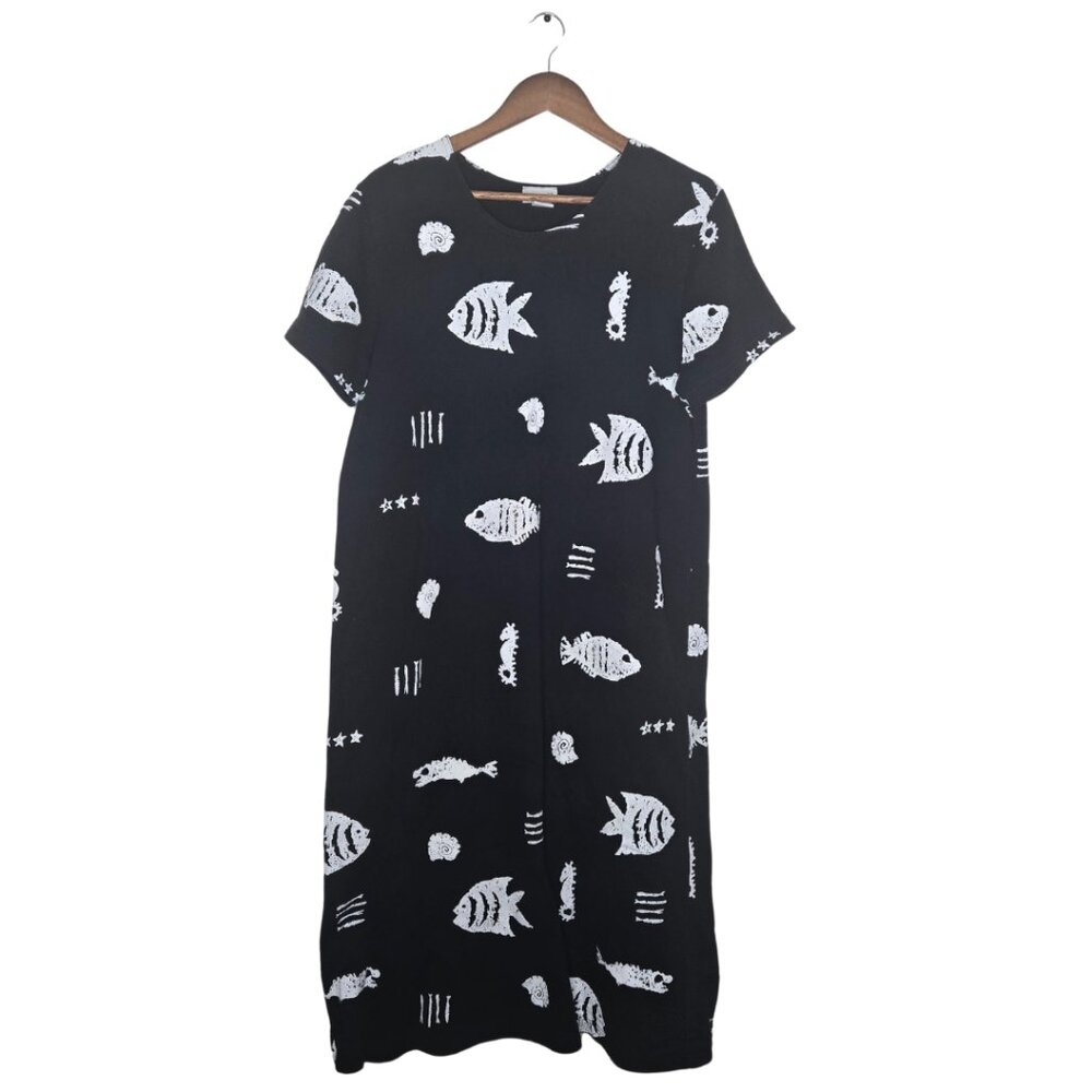 Cite Vintage Black Choi Fish Maxi Dress